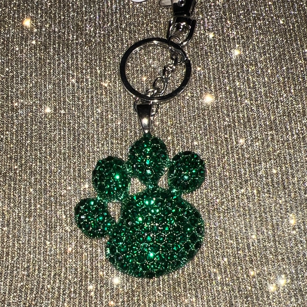 Green Crystal Paw Keychain or Bag Charm